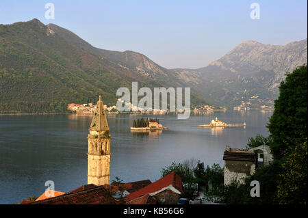 Montenegro, Adriatic coast, Kotor bay, Perast village, Sveti Dorde and Gospa od Skrpjela island Stock Photo