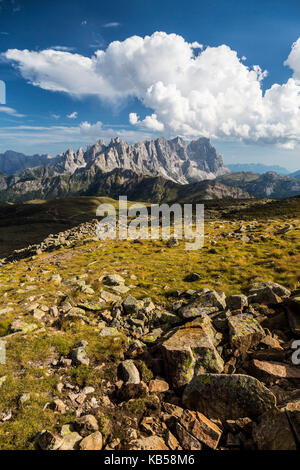 Europe, Italy, Alps, Dolomites, Mountains, Pale di San Martino, View from Col Margherita Park Stock Photo