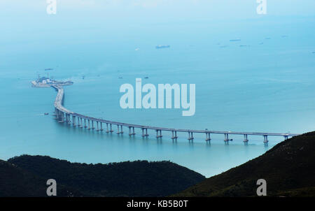 Aerial view of the new Hong Kong–Zhuhai–Macau Bridge construction site. Stock Photo