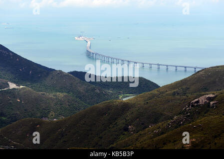 Aerial view of the new Hong Kong–Zhuhai–Macau Bridge construction site. Stock Photo