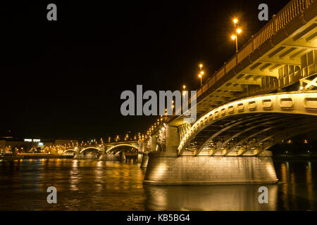 Margaret Bridge (Margit hid) by night in Budapest, Hungary. Stock Photo