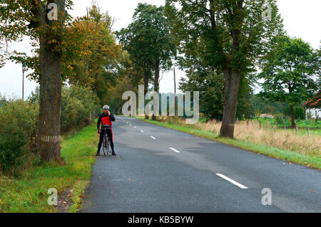 village winding secondary road in the village and the trees on the edges Stock Photo