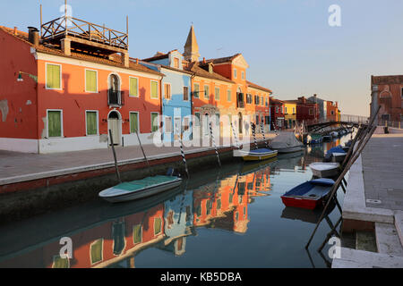 Colourful houses and reflections in canal, Island of Burano, Venice, UNESCO World Heritage Site, Veneto, Italy, Europe Stock Photo