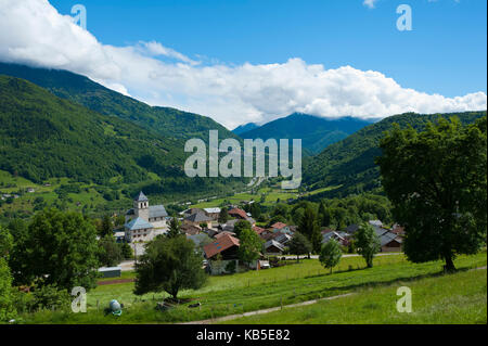A view towards the village of Marthod in Val d'Arly, Savoie, France, Europe Stock Photo
