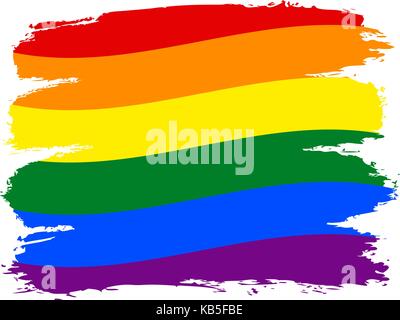 Rough paint brush stroke made in the colors of the rainbow pride flag ...