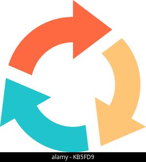Colored arrows reload, refresh, rotation, loop, repetition, reset etc signs created in flat style. Vector illustration Stock Vector