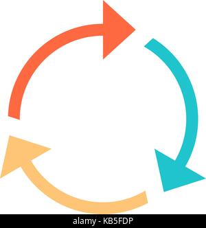 Colored arrows reload, refresh, rotation, loop, repetition, reset etc signs created in flat style. Vector illustration Stock Vector