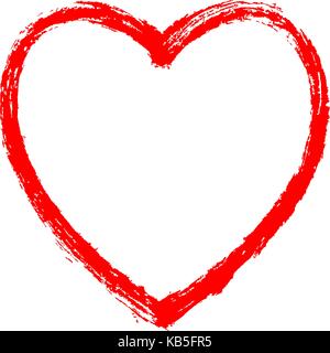 Use it in all your designs. Red heart contour painted by brush paint stroke. Ink sketch drawing created in handmade technique. Vector illustration Stock Vector