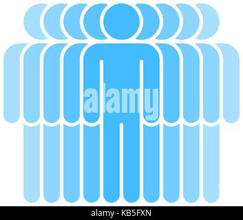 Logotype in the form of nine people standing with hands down painted in shades of blue color. Quick and easy recolorable graphic element Stock Vector