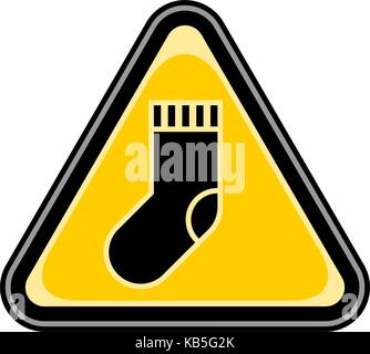 Use it in all your designs. Quick and easy recolorable vector illustration. Yellow and black triangular sticker with christmas stocking sign. Stock Vector