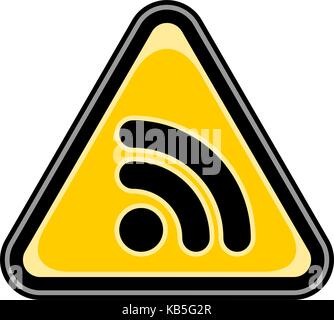 Use it in all your designs. Quick and easy recolorable vector illustration. Yellow and black triangular sticker with Wi-Fi signal icon or RSS sign Stock Vector