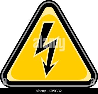 Use it in all your designs. Quick and easy recolorable vector illustration. Yellow and black triangular sticker with high voltage lightning sign. Stock Vector