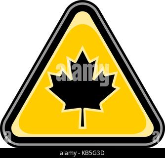 Use it in all your designs. Quick and easy recolorable vector illustration. Yellow and black triangular sticker with canadian maple leaf sign. Stock Vector