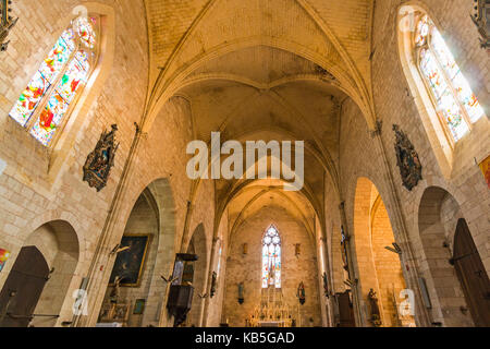 Interior of medieval Church of Notre Dame built in 1264, Villereal, Lot-et-Garonne, France Stock Photo