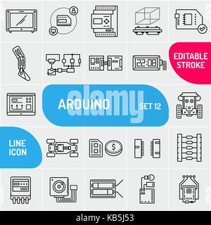 Arduino line icons. Electronics components icon set. Various chip symbols collection. Vector illustration Stock Vector