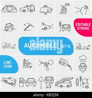Automobile line icons. Universal set of auto icons. Can use for web and mobile applications. Vector illustration Stock Vector