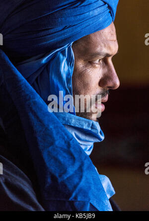 Portrait of Berber man wearing traditional blue robes, village of Hassi Labiad, near Merzouga, Morocco, North Africa, Africa Stock Photo