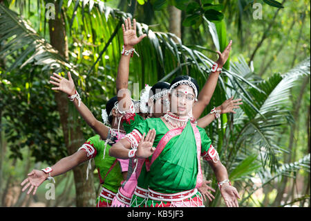 Young boys performing Gotipua dance, the folk dance of Odisha inspired by Hindu gods, Lords Jagannath and Krishna, Odisha, India Stock Photo