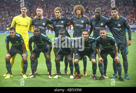 Madrid, Spain. 27th Sep, 2017. Chelsea FC team group line-up during the football match of group stage of 2017/2018 UEFA Europa League between Club Atletico de Madrid and Chelsea Football Club at Wanda Metropolitano Stadium on September 27, 2017 in Madrid, Spain Stock Photo