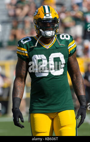 September 24, 2017: Green Bay Packers cornerback Damarious Randall #23  during the NFL Football game between the Cincinnati Bengals and the Green  Bay Packers at Lambeau Field in Green Bay, WI. Green