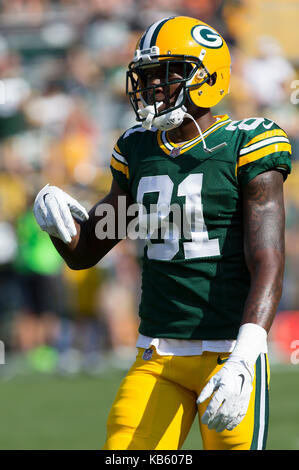September 24, 2017: Green Bay Packers wide receiver Geronimo Allison #81warms up prior to the NFL Football game between the Cincinnati Bengals and the Green Bay Packers at Lambeau Field in Green Bay, WI. Green Bay defeated Cincinnati in overtime 27-24. John Fisher/CSM Stock Photo