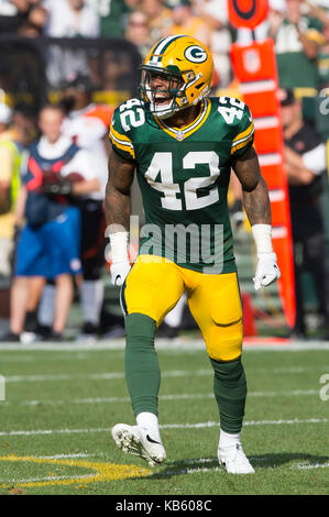 September 24, 2017: Green Bay Packers cornerback Damarious Randall #23  during the NFL Football game between the Cincinnati Bengals and the Green  Bay Packers at Lambeau Field in Green Bay, WI. Green