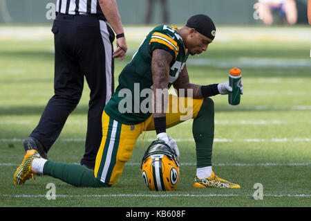 September 24, 2017: Green Bay Packers safety Josh Jones #27 during the NFL  Football game between the Cincinnati Bengals and the Green Bay Packers at  Lambeau Field in Green Bay, WI. Green