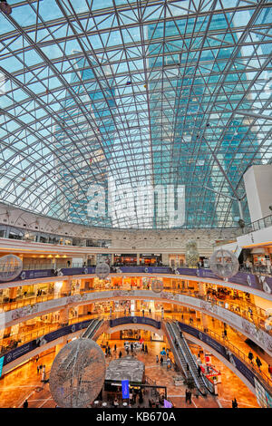 Interior view of the Afimall City, upscale shopping mall at the Moscow International Business Centre (MIBC). Moscow, Russia. Stock Photo