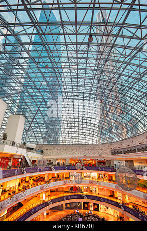 Interior view of the Afimall City, upscale shopping mall at the Moscow International Business Centre (MIBC). Moscow, Russia. Stock Photo