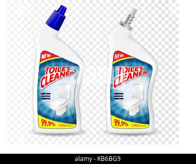 Realistic template Toilet Cleaner gel package. Plastic bottle container mockup with disinfectant liquid. Vector illustration isolated on transparent background Stock Vector