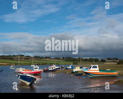 Boats moored in the estuary of the River Aln at Alnmouth 