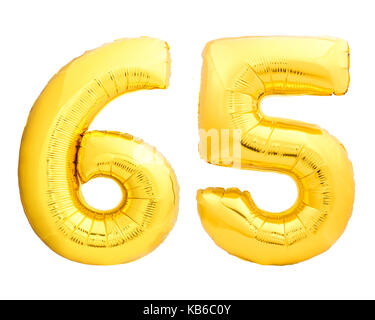 Golden number 65 sixty five made of inflatable balloon Stock Photo