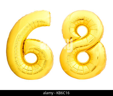 Golden number 68 sixty eight made of inflatable balloon Stock Photo