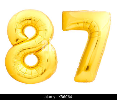 Golden number 87 eighty seven made of inflatable balloon Stock Photo