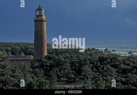 Lighthouse at Darsser Ort in stormy weather, Baltic Sea, Mecklenburg-Western Pomerania, Germany | usage worldwide Stock Photo