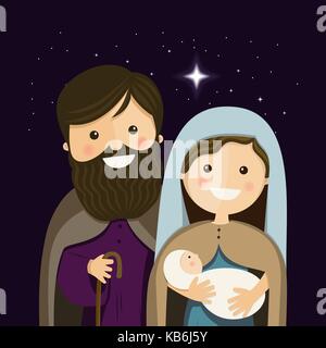 Christmas Eve with Holy Familly. Vector Illustration Stock Vector