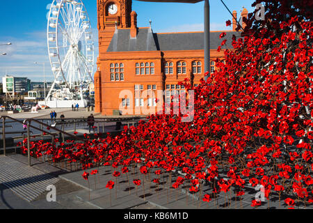 Memorial for merchant seaman who lost their lives during world wars I and II, Cardiff Bay, Wales, UKGreat Britain Stock Photo