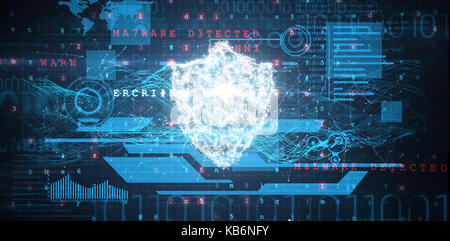 interface against shield and malware detected on binary background Stock Photo