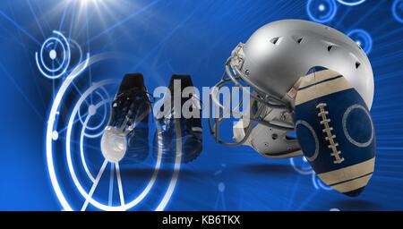 Digital composite of American football helmet and gear equipment with technology transition Stock Photo