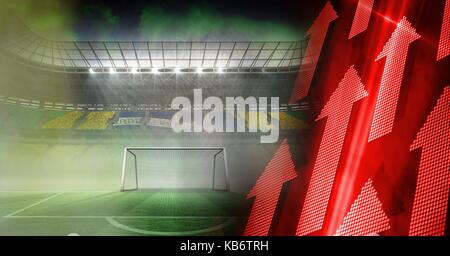 Digital composite of Sports stadium lights transition effect and arrows Stock Photo