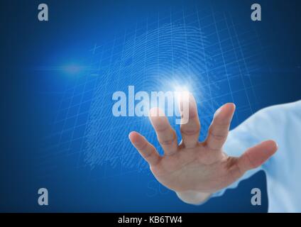 Digital composite of Hand touching the air with glow Stock Photo