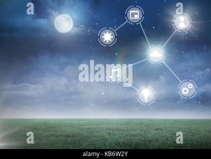 Digital composite of Icons interface of Internet Of Things over night sky background Stock Photo