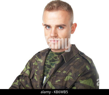 Serious army soldier isolated on white background Stock Photo