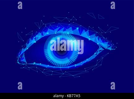 Human android cyborg eye futuristic control protection personal internet security access.Concept robot dna system, future scientific technology innovation science. Blue polygonal vector Stock Vector