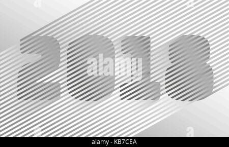 Abstract neutral stripe 2018 New Year number. Disco retro trendy style design. Parallel gray white color line. Gradient vibrant shadow illusion vector business illustration Stock Vector