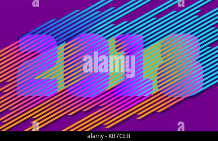 Bright stripe 2018 New Year number. Disco retro trendy style design. Parallel neon color line. Gradient vibrant shadow illusion vector illustration Stock Vector