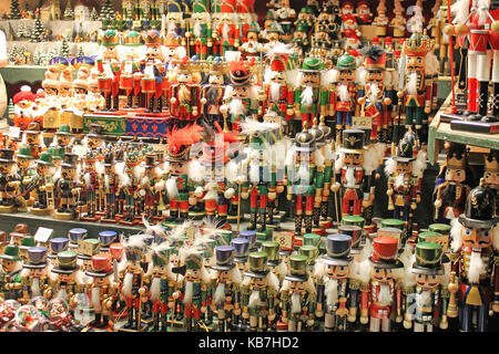 Traditional nutcrackers for sale at a Christmas market in Salzburg, Austria. Stock Photo