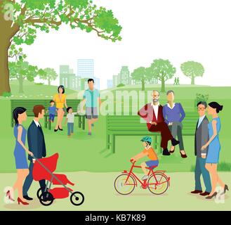 Groups of families and member in the park Stock Vector