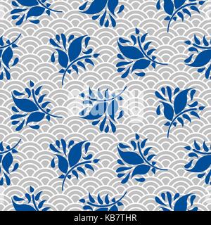 Japanese pattern in blue and gray colors. Stock Vector