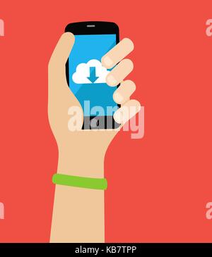 Cloud download phone concept, people sharing data Stock Vector